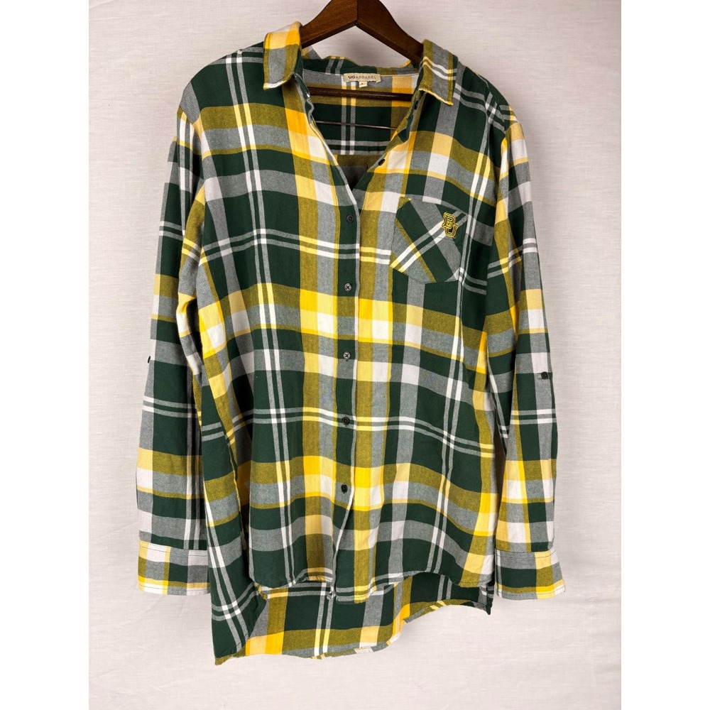 UG Apparel Baylor University Bears Plaid Flannel Shirt Green Yellow Womens Large - Picture 2 of 12